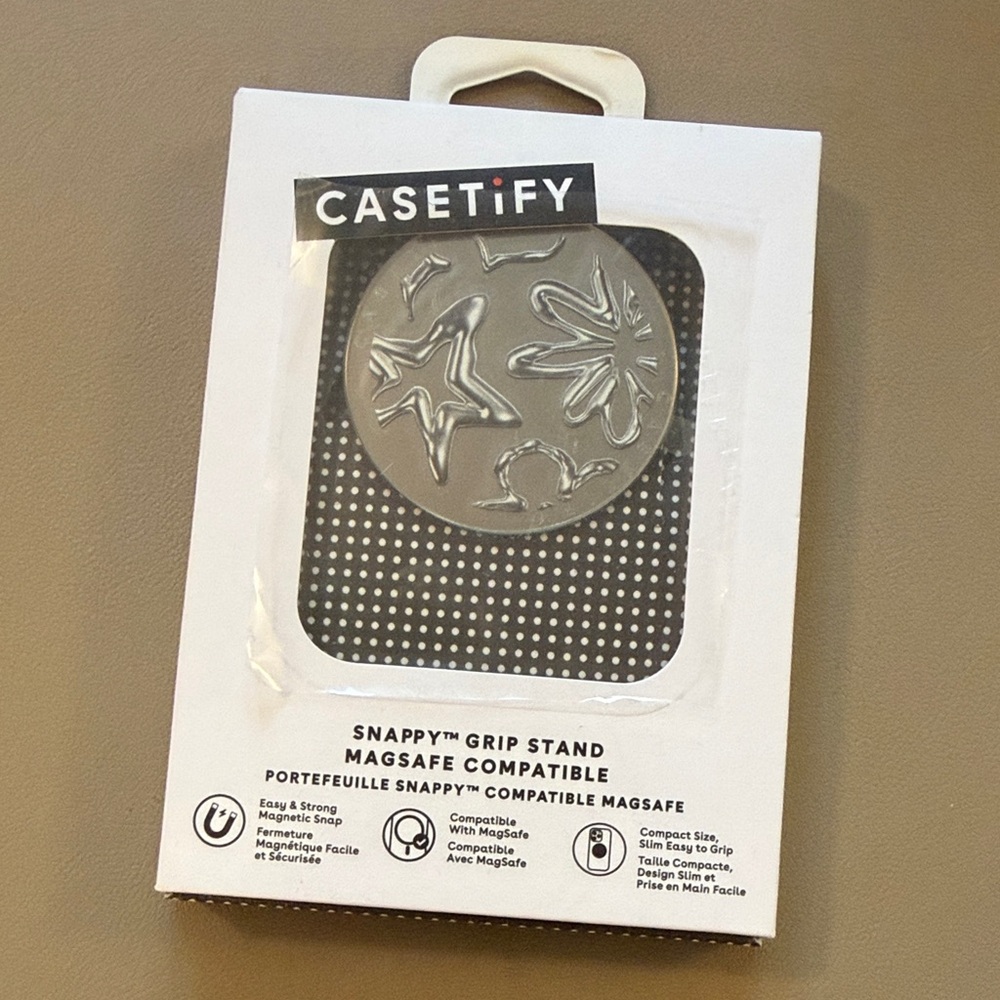 BRAND NEW Casetify Magsafe Chrome Doodles Silver Snappy Grip Stand